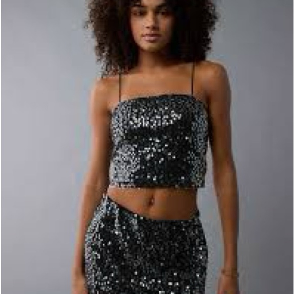 American Eagle Outfitters Black Sequin Tank Top